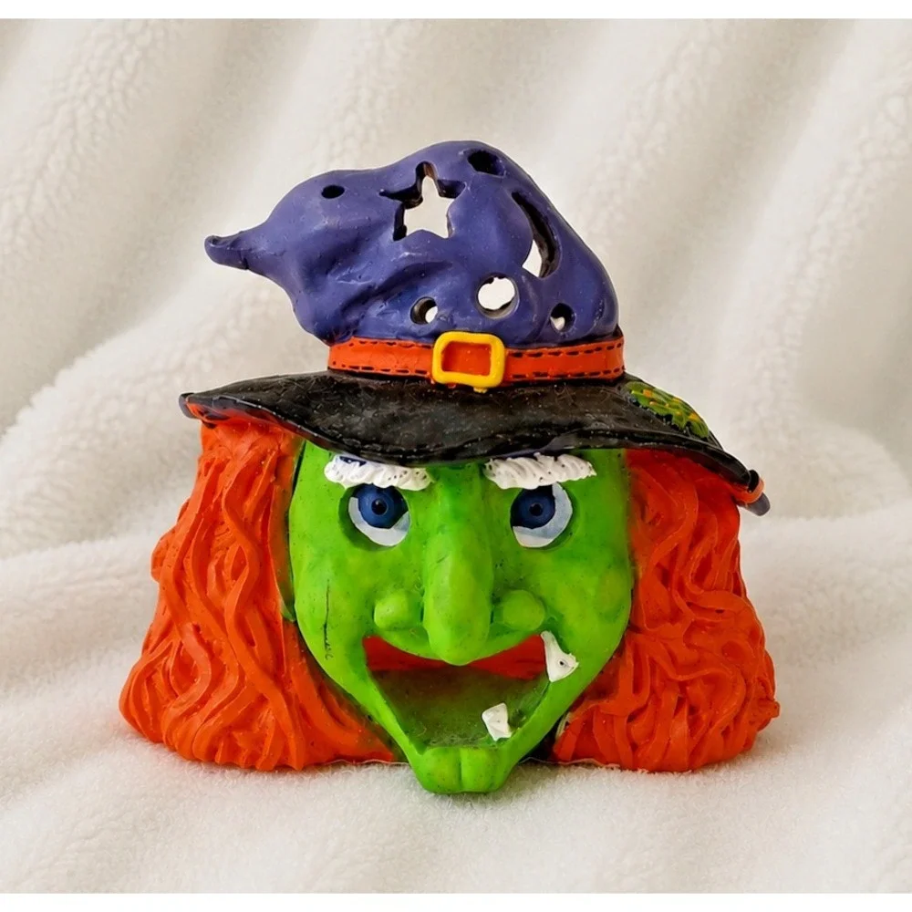 Vintage Halloween Witch Tealight Candle Holder 90s Decor Retro Kmart Green